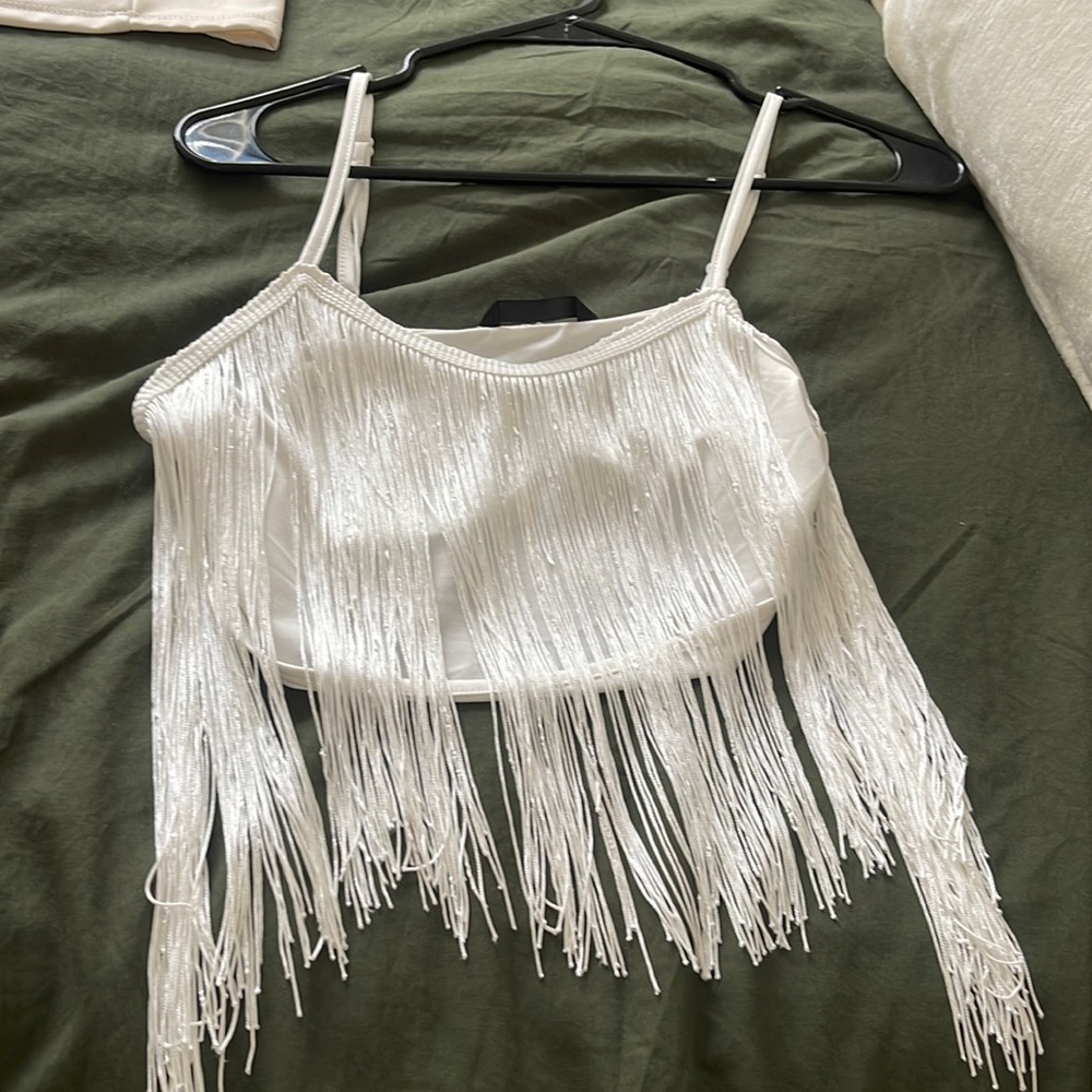 White fringe crop top